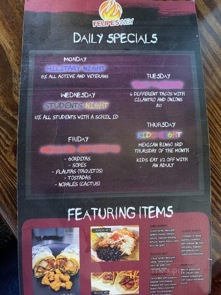 Felipe's Wey - Southern Pines, NC menu_pic