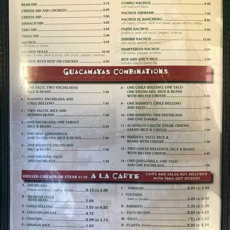 Guacamayas - Nashville, TN menu_pic