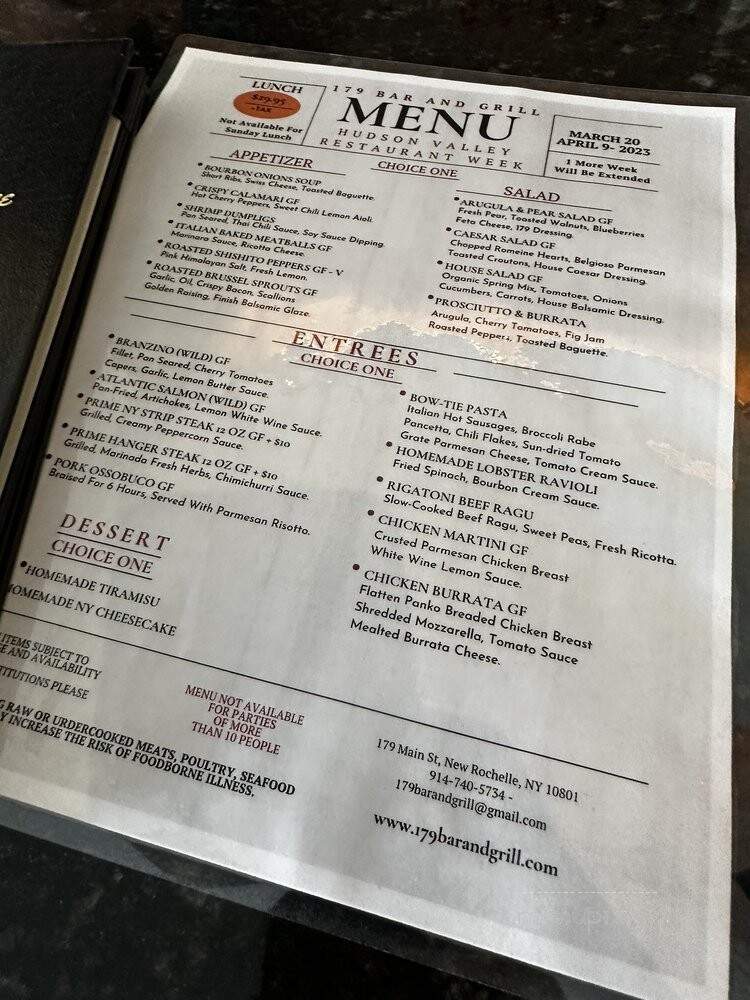 One Seventy Nine Bar & Grill - New Rochelle, NY menu_pic