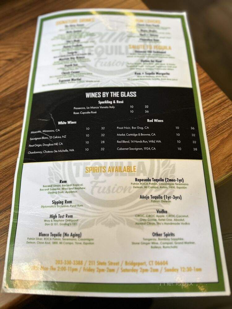 Rum and Tequilla Fusion - Bridgeport, CT menu_pic