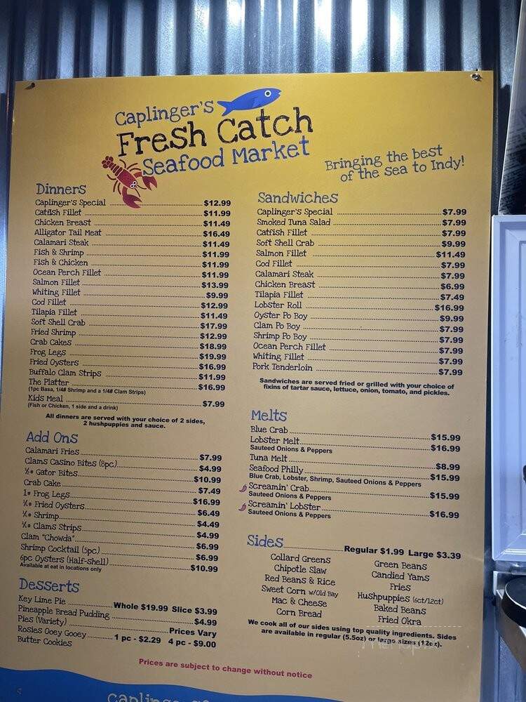 Caplinger's Fresh Catch Seafood Kitchen - Indianapolis, IN menu_pic