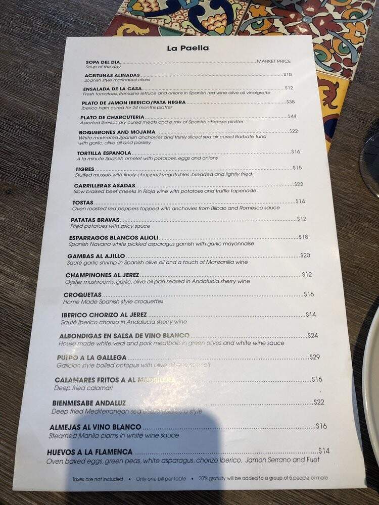 La Paella - Toronto, ON menu_pic