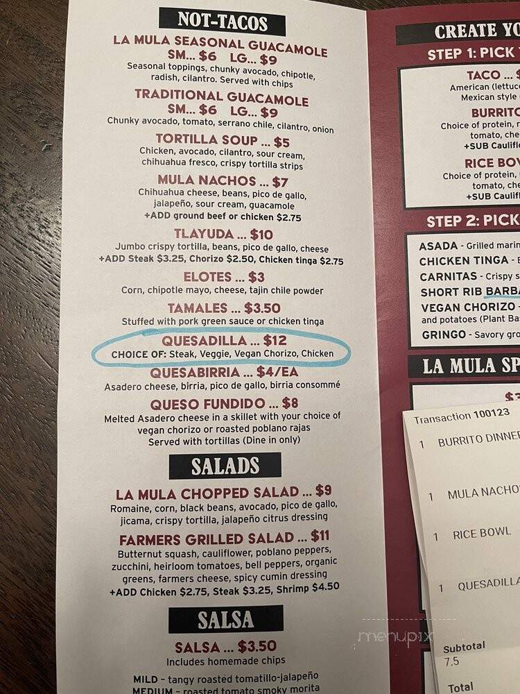 La Mula Mexican Grill - Lake Zurich, IL menu_pic