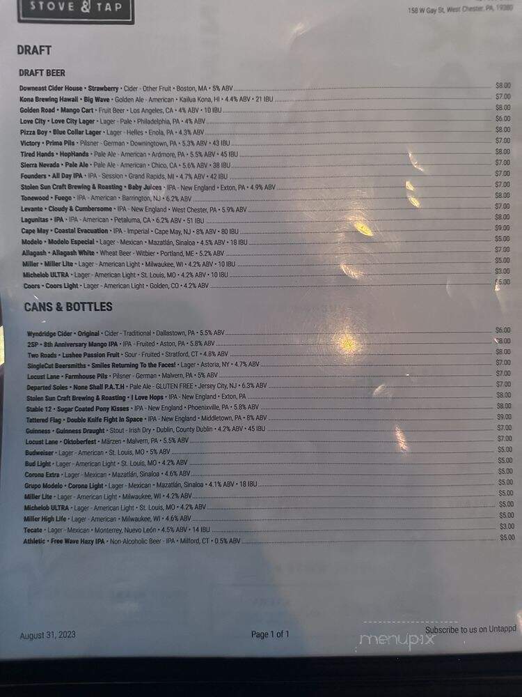 Stove and Tap - West Chester, PA menu_pic