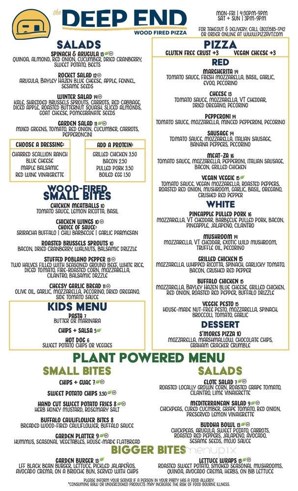 The Deep End - Stowe, VT menu_pic