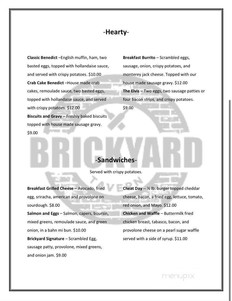 BrickYard Tavern - Grand Rapids, MI menu_pic