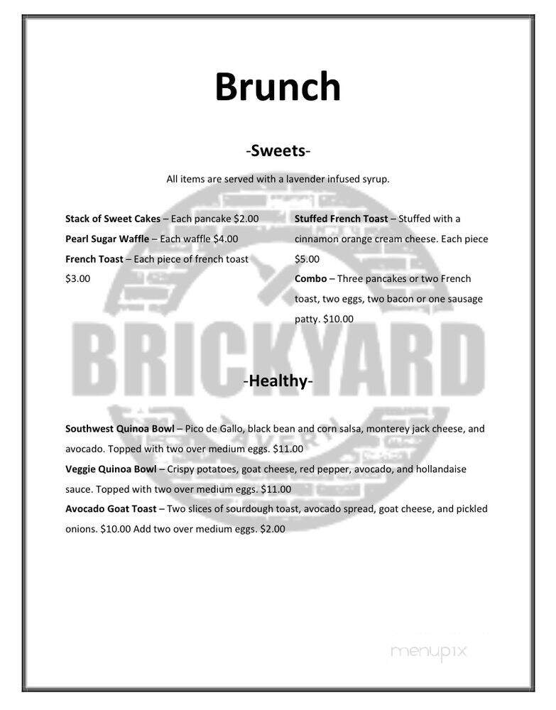 BrickYard Tavern - Grand Rapids, MI menu_pic