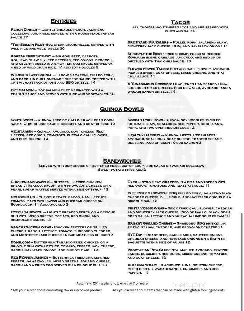 BrickYard Tavern - Grand Rapids, MI menu_pic