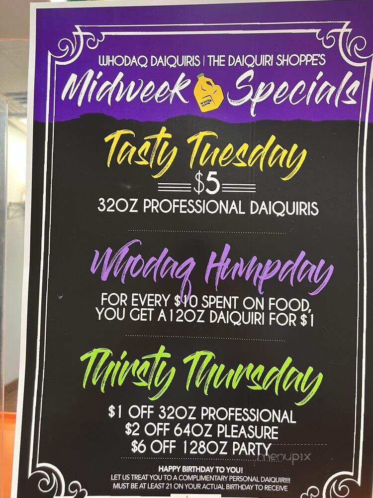 Whodaq Daiquiris - Keller, TX menu_pic