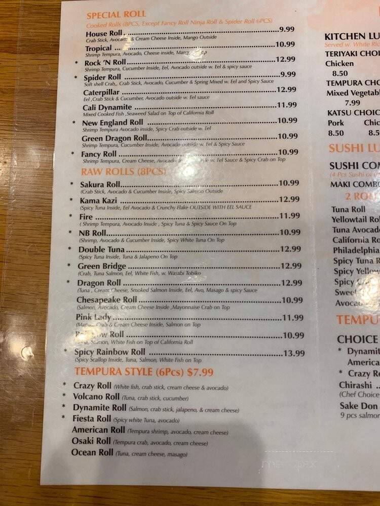 168 sushi - Fairhaven, MA menu_pic