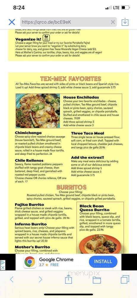Mother's Cantina - Ocean City, MD menu_pic