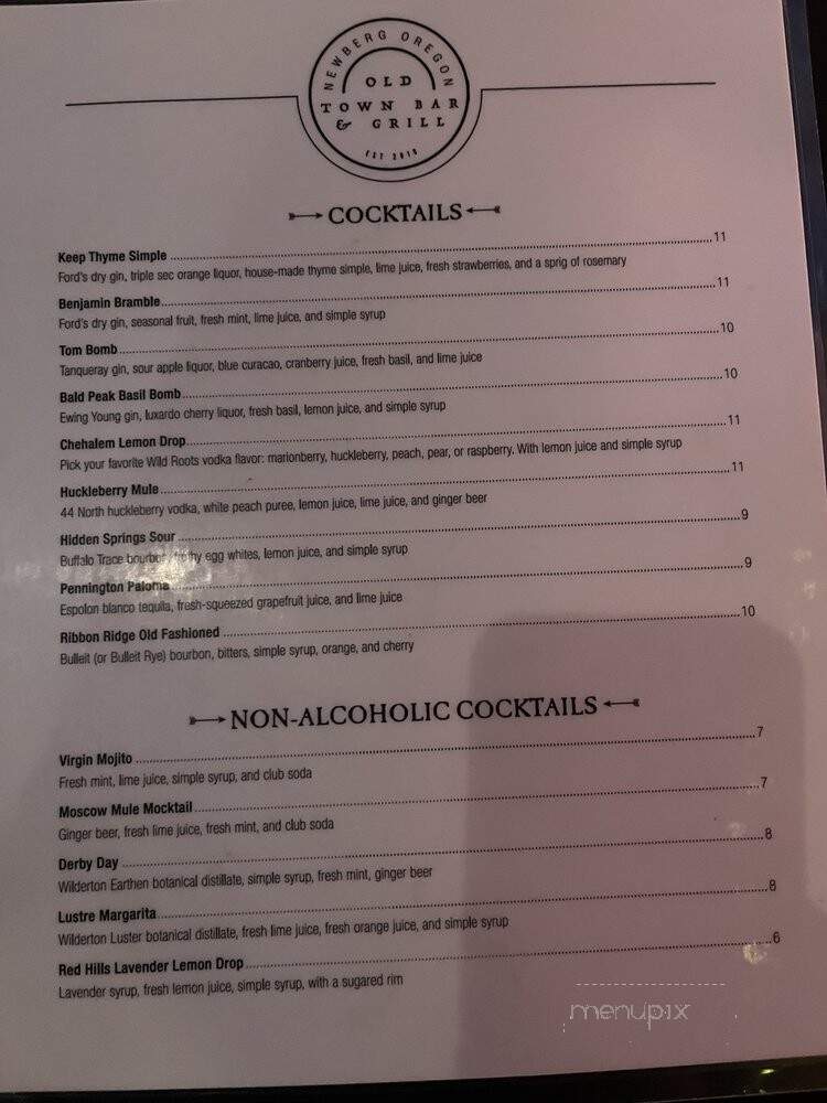 Old Town Bar & Grill - Newberg, OR menu_pic