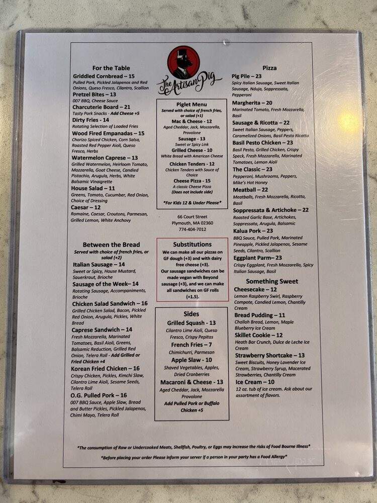 The Artisan Pig - Plymouth, MA menu_pic