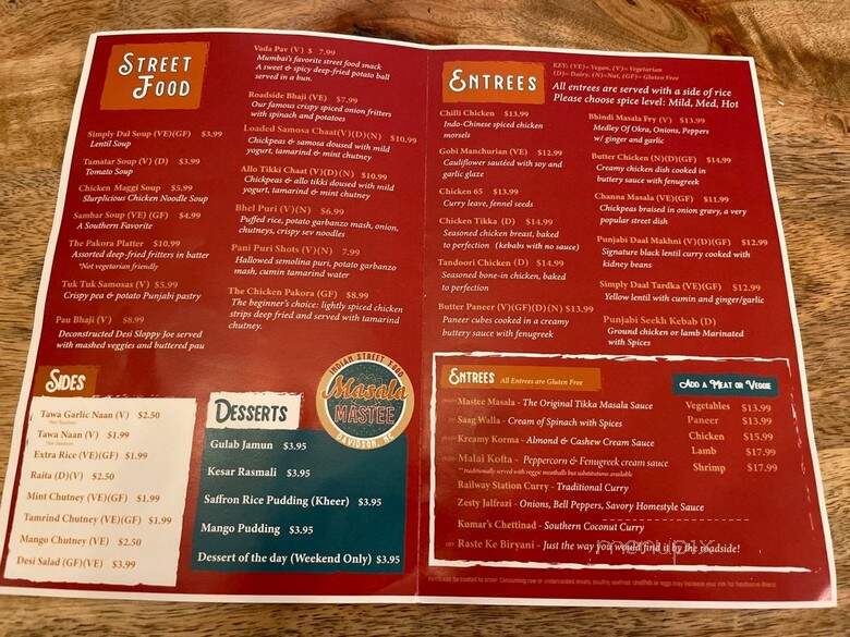 Masala Mastee - Davidson, NC menu_pic