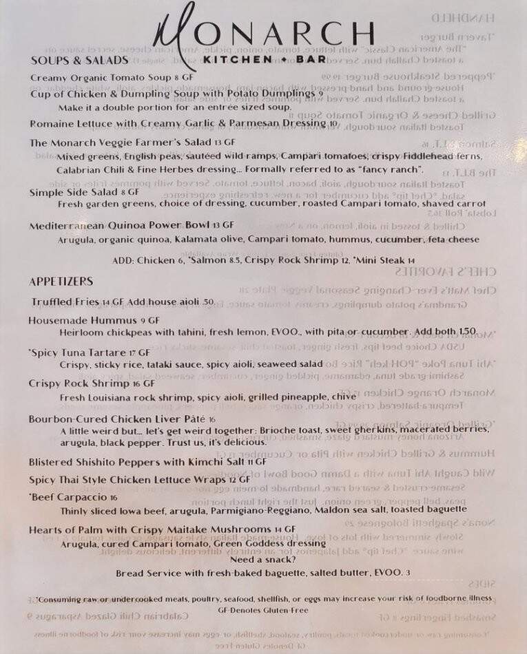 Monarch Kitchen & Bar - Davenport, IA menu_pic