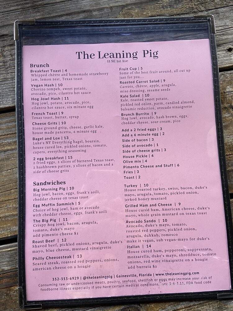 The Leaning Pig - Gainesville, FL menu_pic