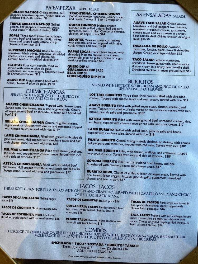 Los Agaves Grill - Westfield, IN menu_pic