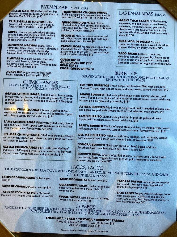 Los Agaves Grill - Westfield, IN menu_pic