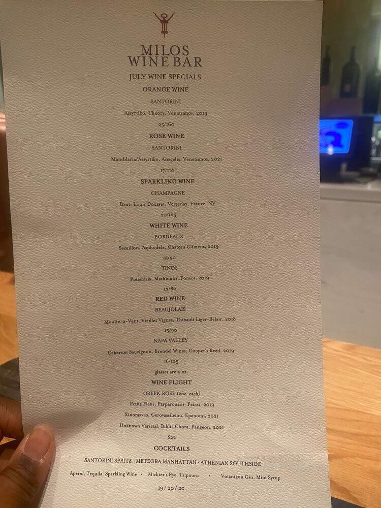 Milos Wine Bar - New York, NY menu_pic