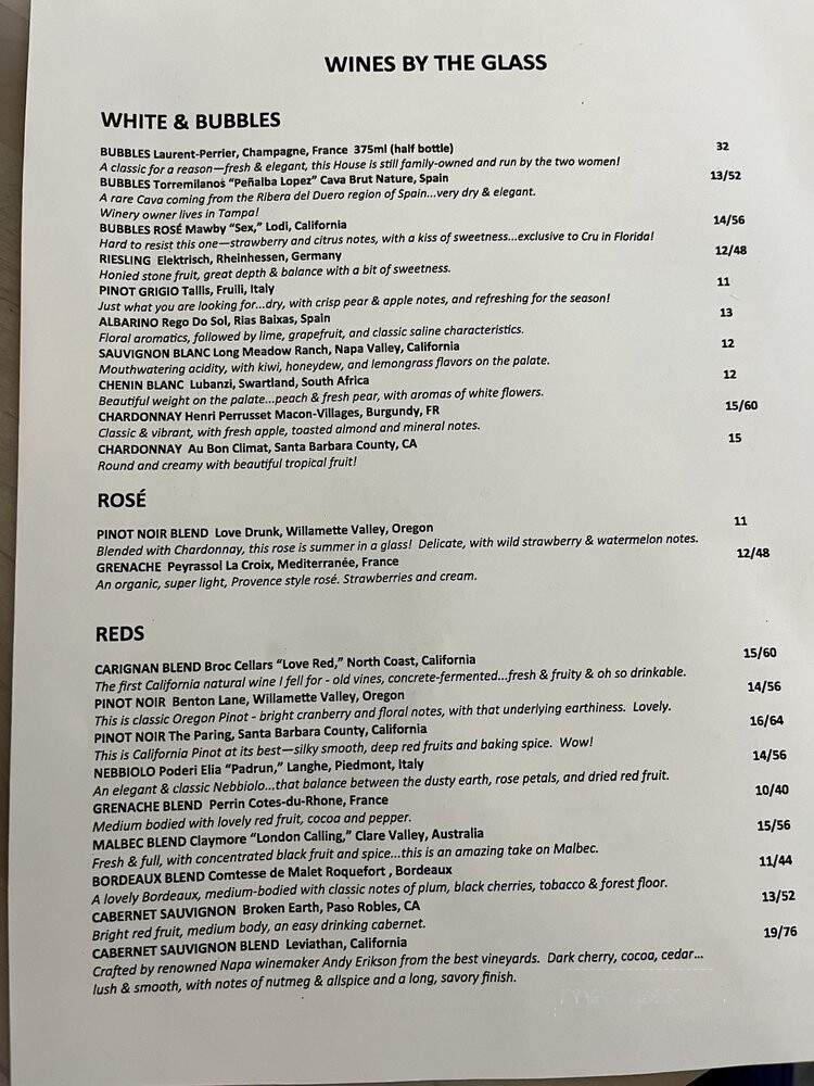 Cru Cellars - Tampa Bay, FL menu_pic