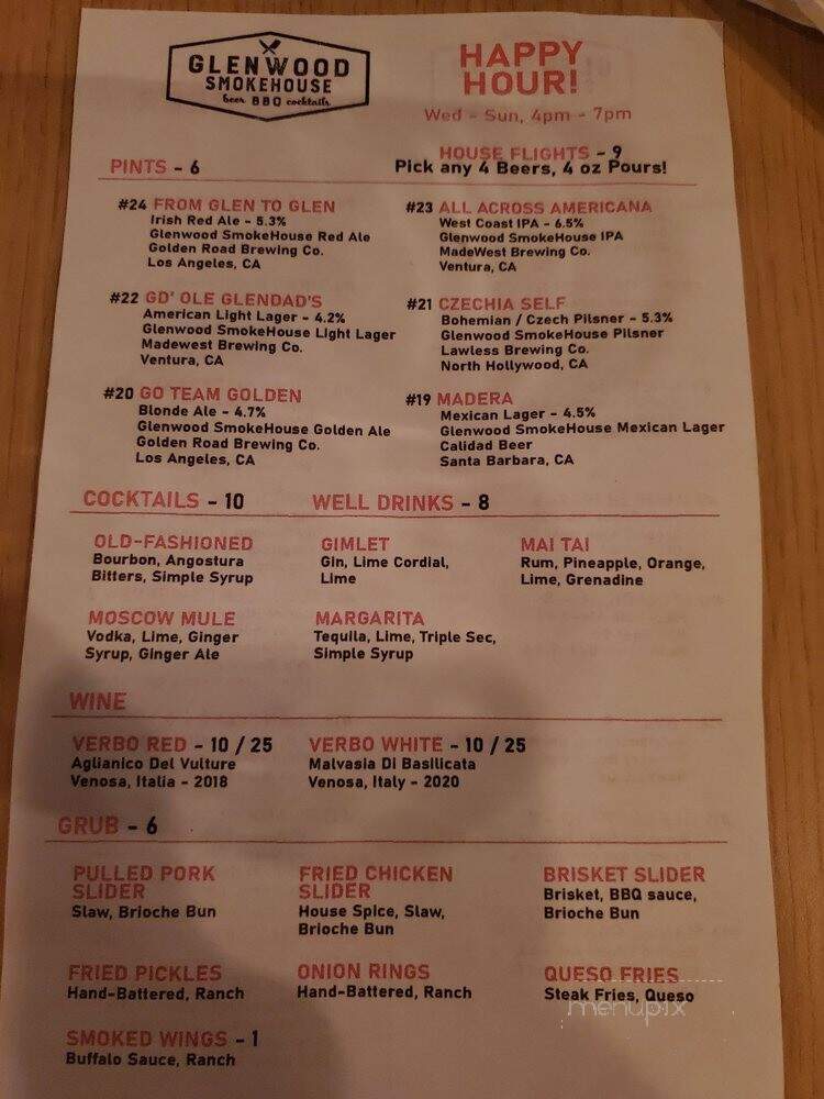 Glenwood Smokehouse - Glendale, CA menu_pic