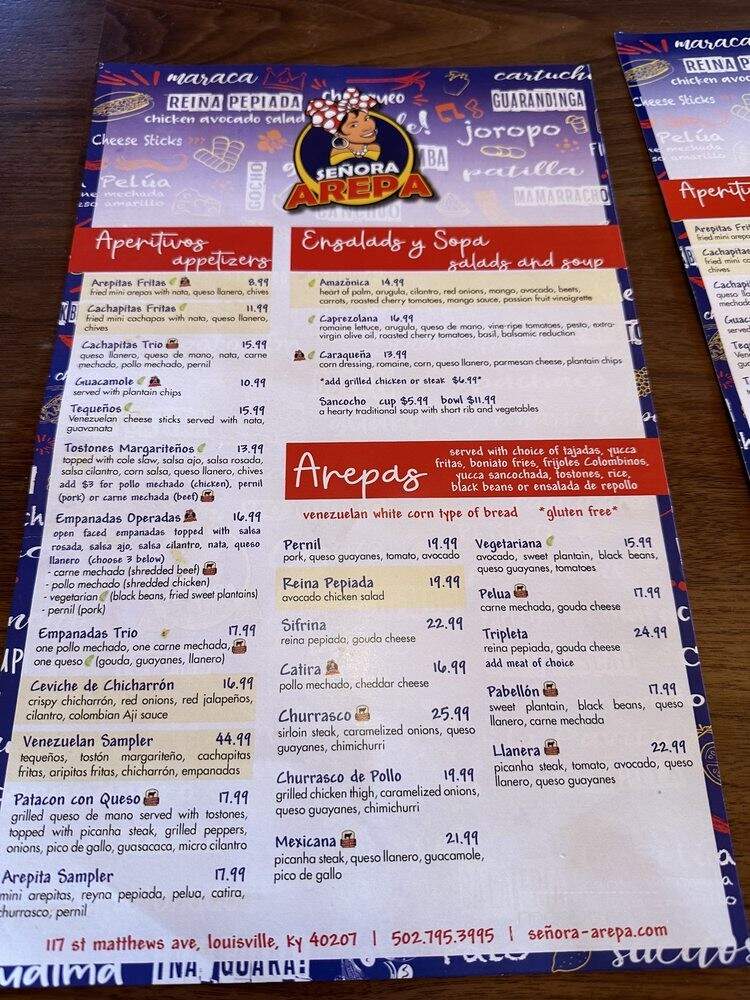 Senora Arepa - Louisville, KY menu_pic