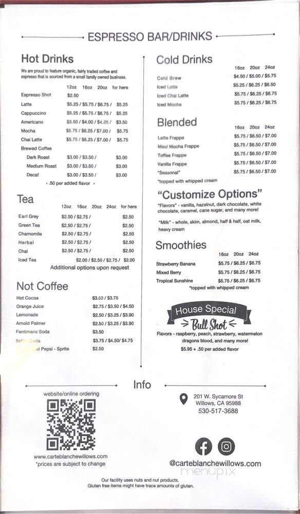 Carte Blanche - Willows, CA menu_pic