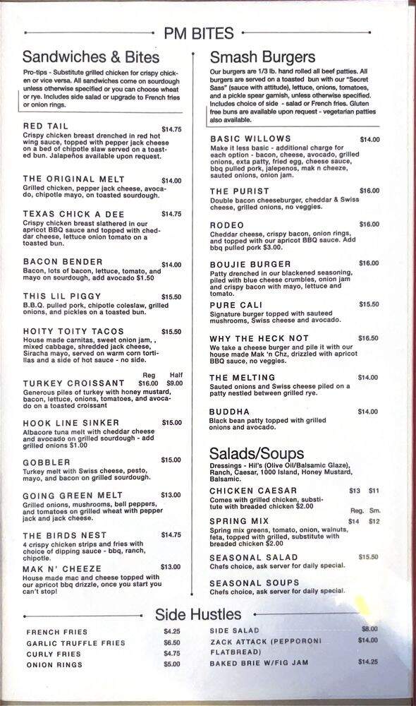Carte Blanche - Willows, CA menu_pic