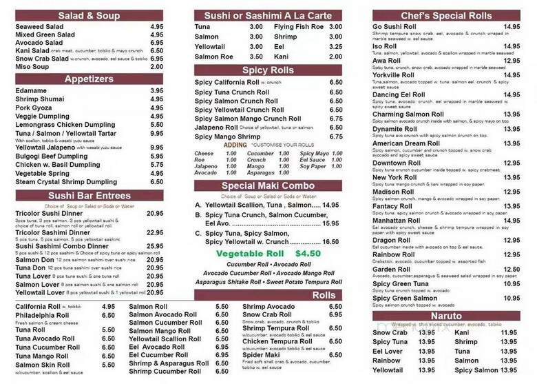 Go Sushi - New York, NY menu_pic