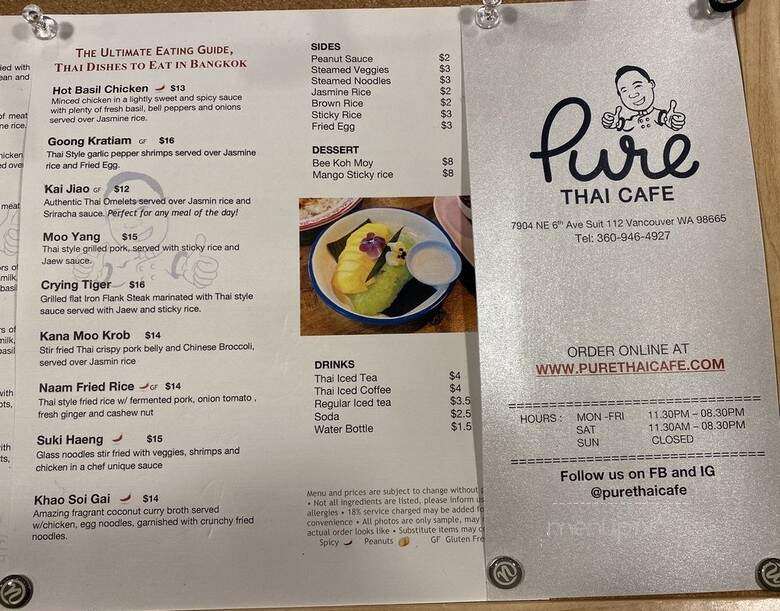 Pure Thai Cafe - Vancouver, WA menu_pic