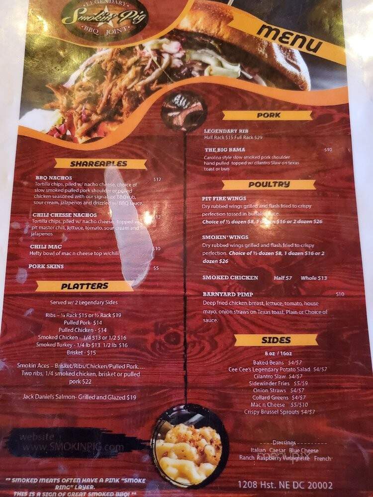 Smokin' Pig - Washington, DC menu_pic