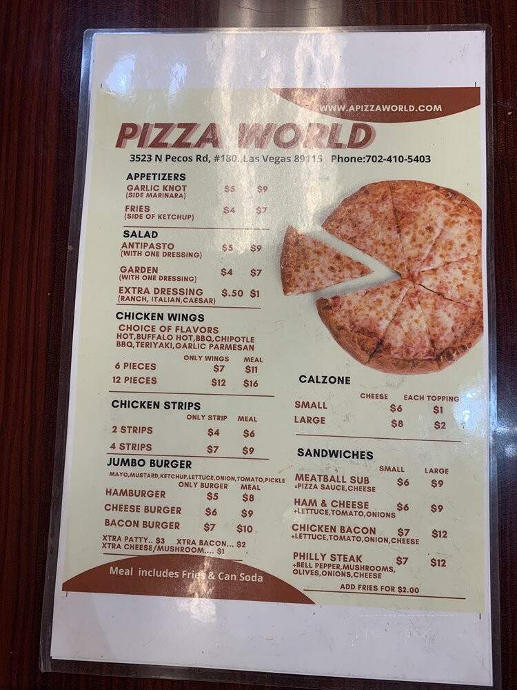 A Pizza World - Las Vegas, NV menu_pic