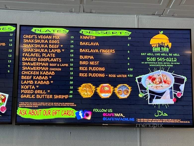 Cafe Yafa - Natick, MA menu_pic