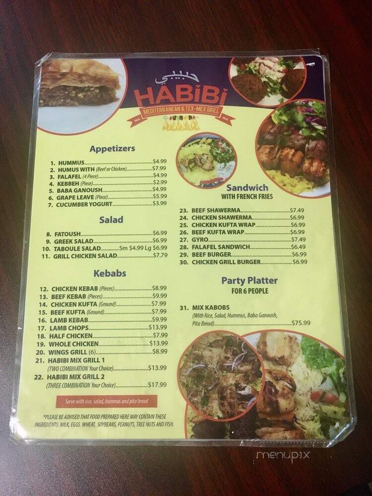 Habibi Mediterranean and Texmex Grill - Brownsville, TX menu_pic