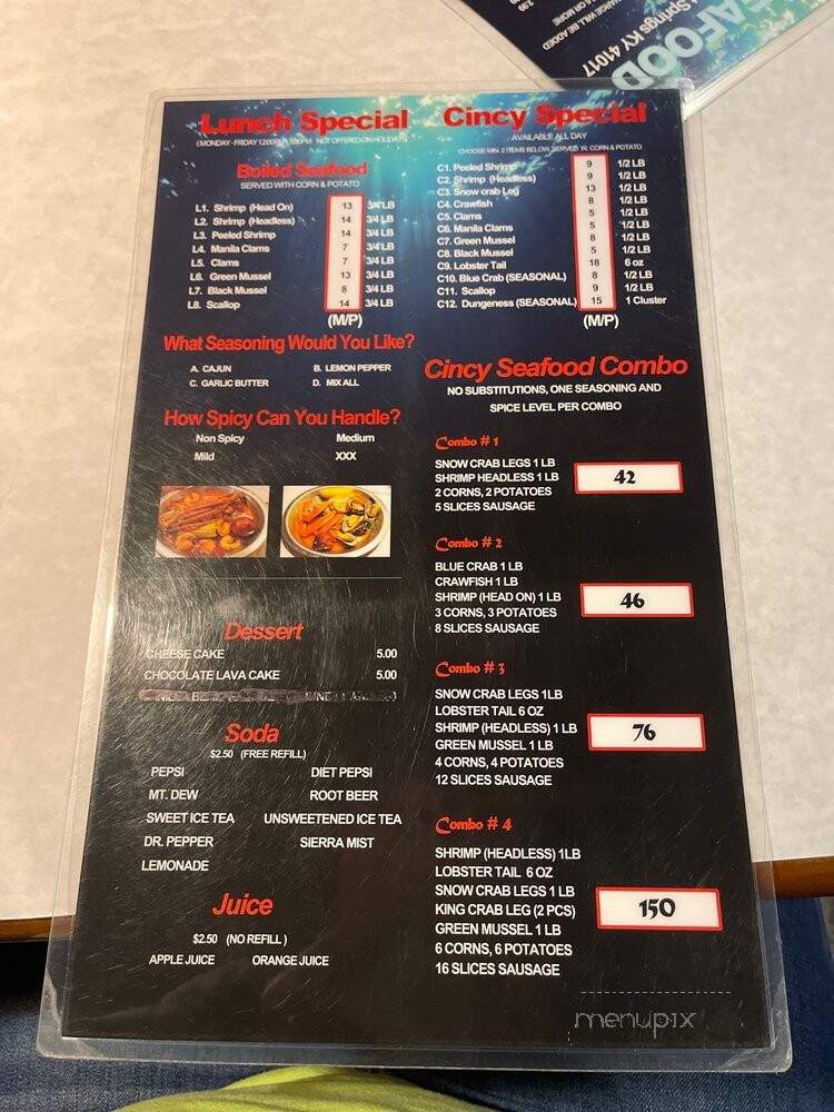 Cincy Seafood - Crescent Springs, KY menu_pic