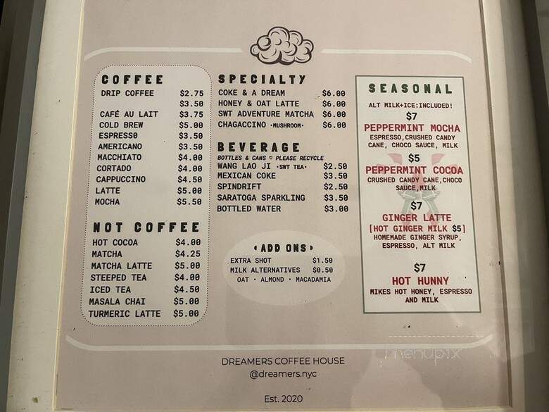 Dreamers Coffee House - New York, NY menu_pic