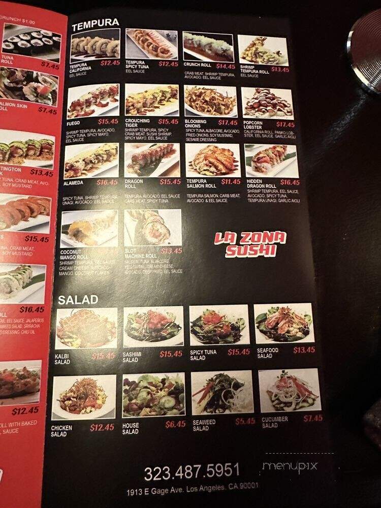 La Zona Sushi - Los Angeles, CA menu_pic