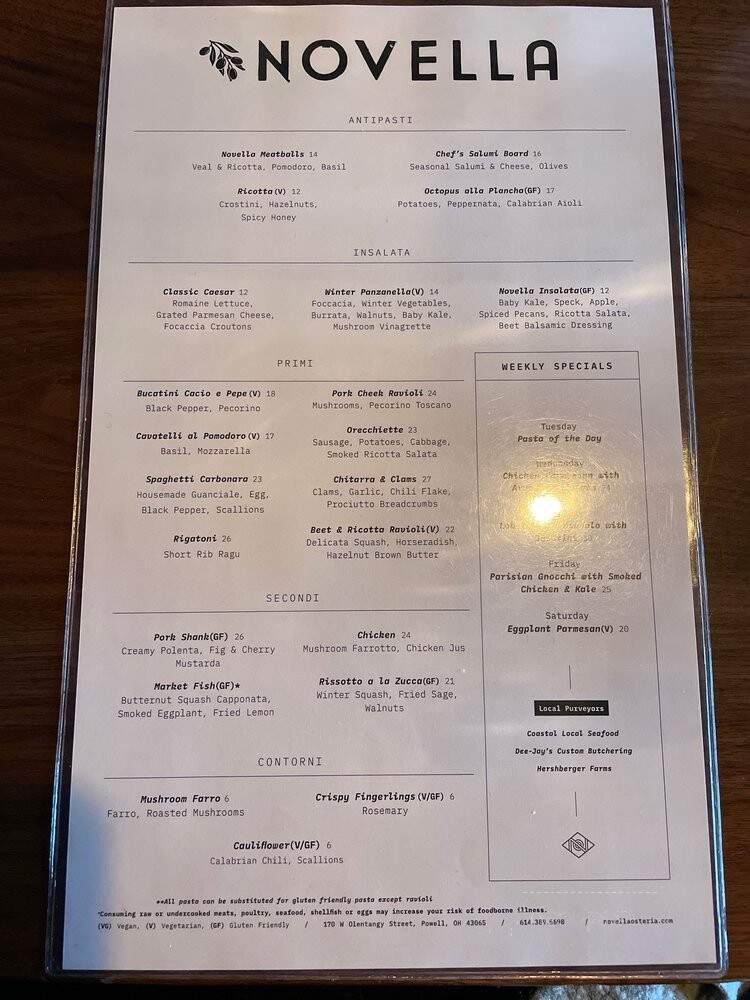 Novella - Powell, OH menu_pic