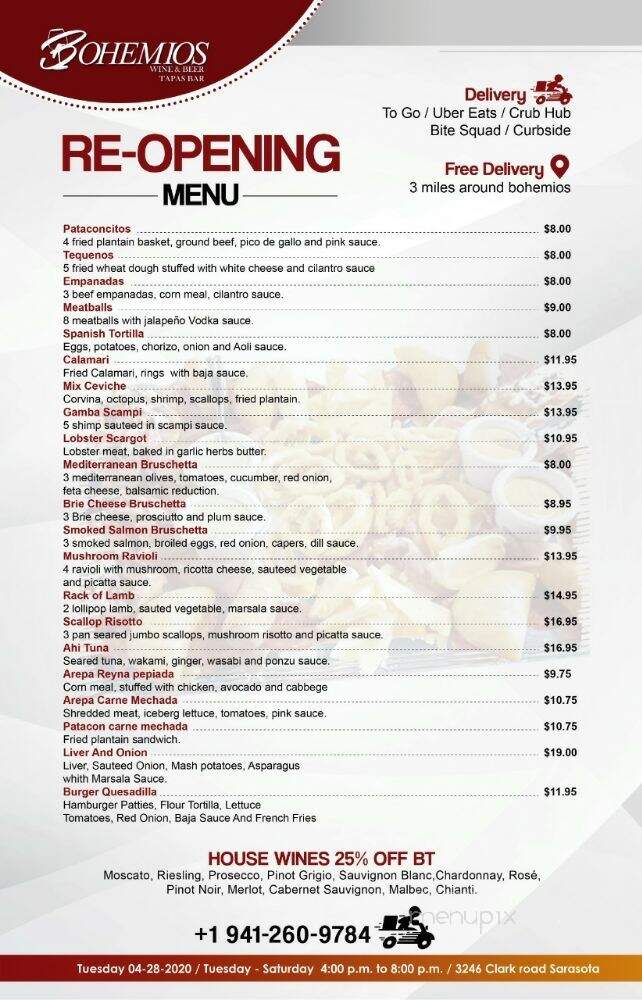 Bohemios Wine & Beer Tapas Bar - Sarasota, FL menu_pic