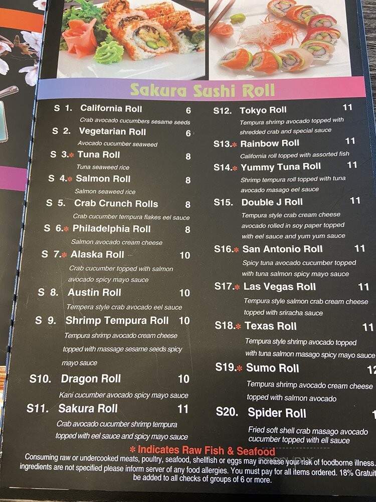 Sakura Asian Cuisine - San Antonio, TX menu_pic
