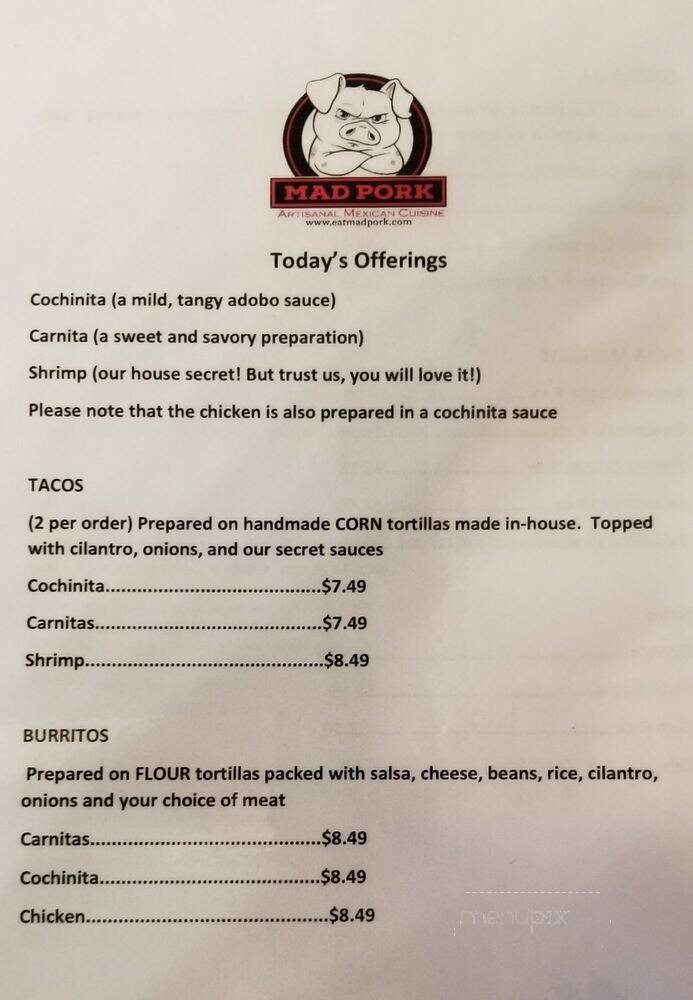 Mad Pork - North Hampton, NH menu_pic