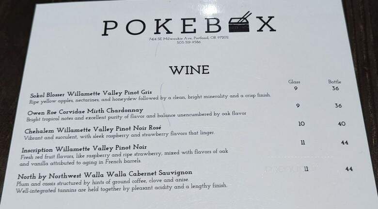 Poke Box Sushi Bar - Portland, OR menu_pic