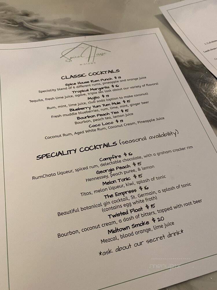 Spice House Midtown - Atlanta, GA menu_pic