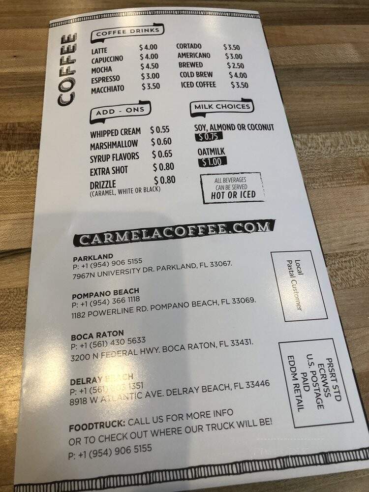 Carmela Coffee Company - Delray Beach, FL menu_pic