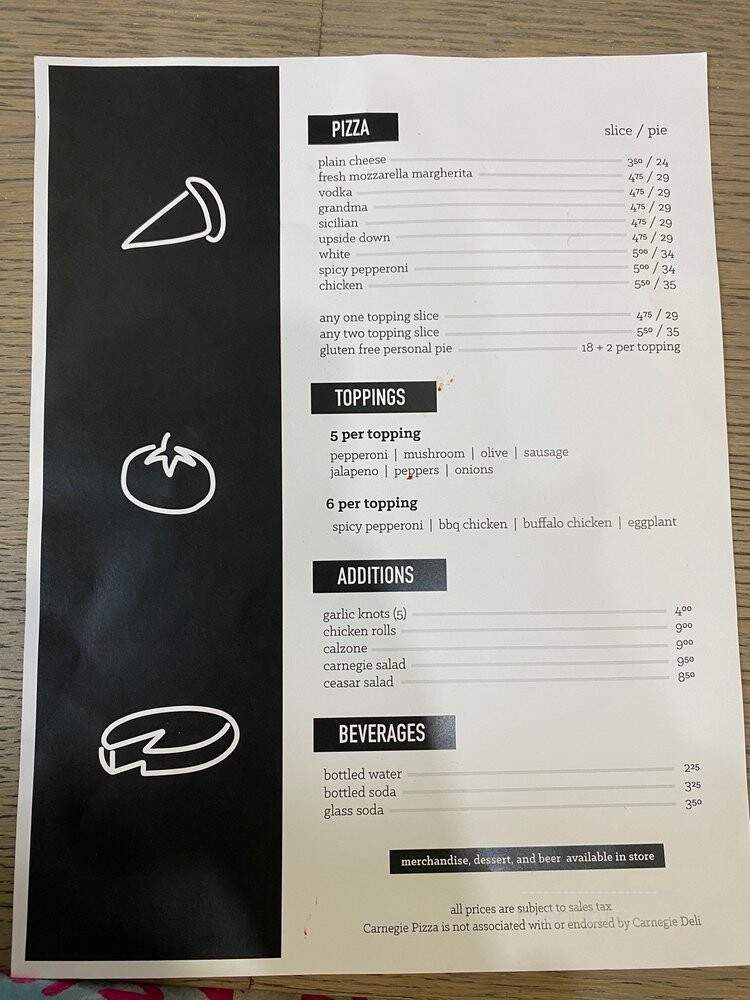 Carnegie Pizza - New York, NY menu_pic