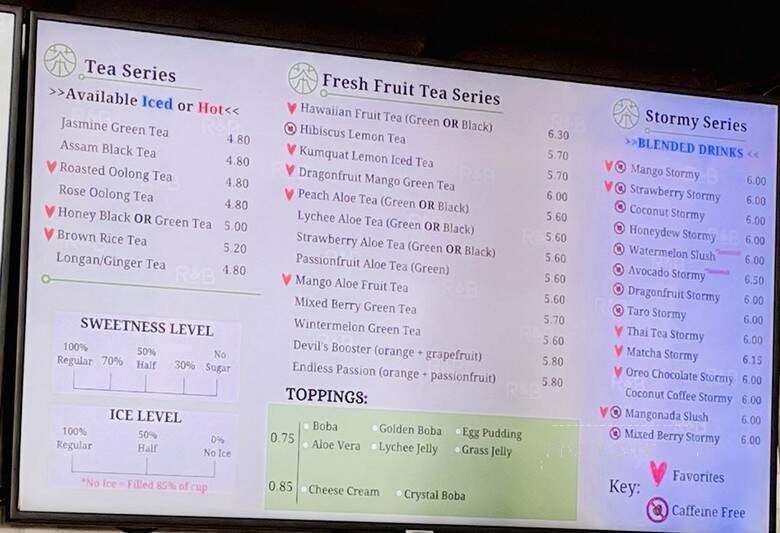 R&B Tea - Pasadena, CA menu_pic