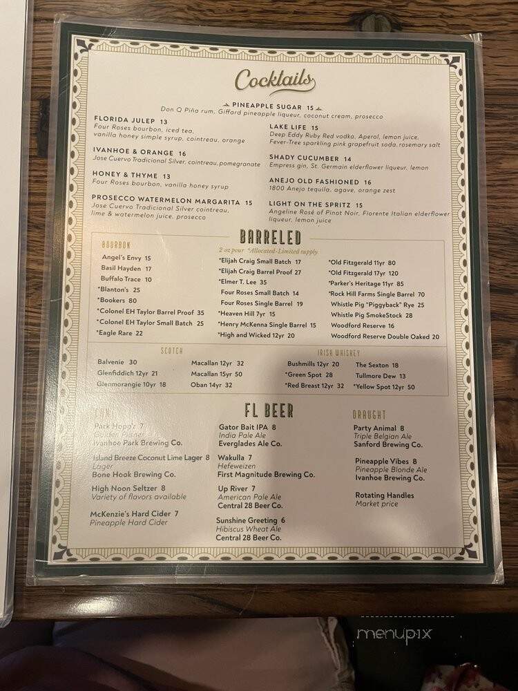 The Pinery - Orlando, FL menu_pic