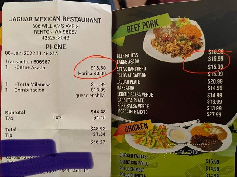 Jaguar Mexican Restaurant - Renton, WA menu_pic