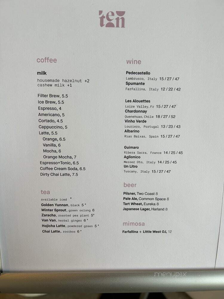 Ten - Marina Del Rey, CA menu_pic