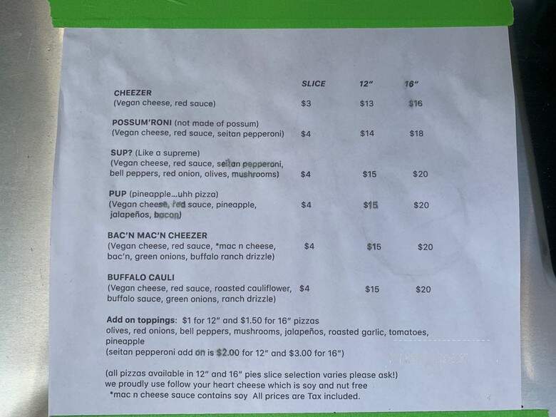 Possum Pizza - Austin, TX menu_pic